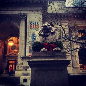 New York Public Library lions with wreaths