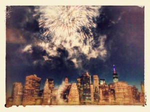 Fireworks on July Fourth overlooking Manhattan