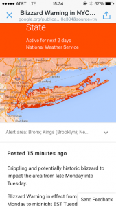 Weather warning for blizzard juno