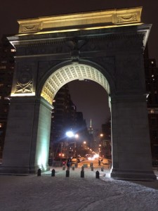 Washing Square Park arc in the snow