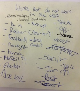 Post-it note of the list of words that don't work in USA