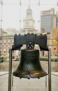 Liberty Bell with Independence Hall behind