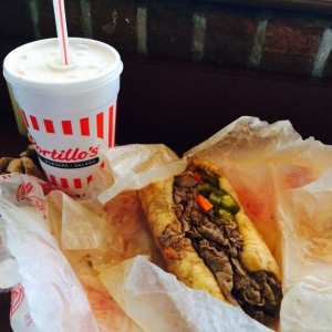 Portillo's Italian Beef Sandwich and Chocolate Cake Shake. Glutinous but gloryful. 