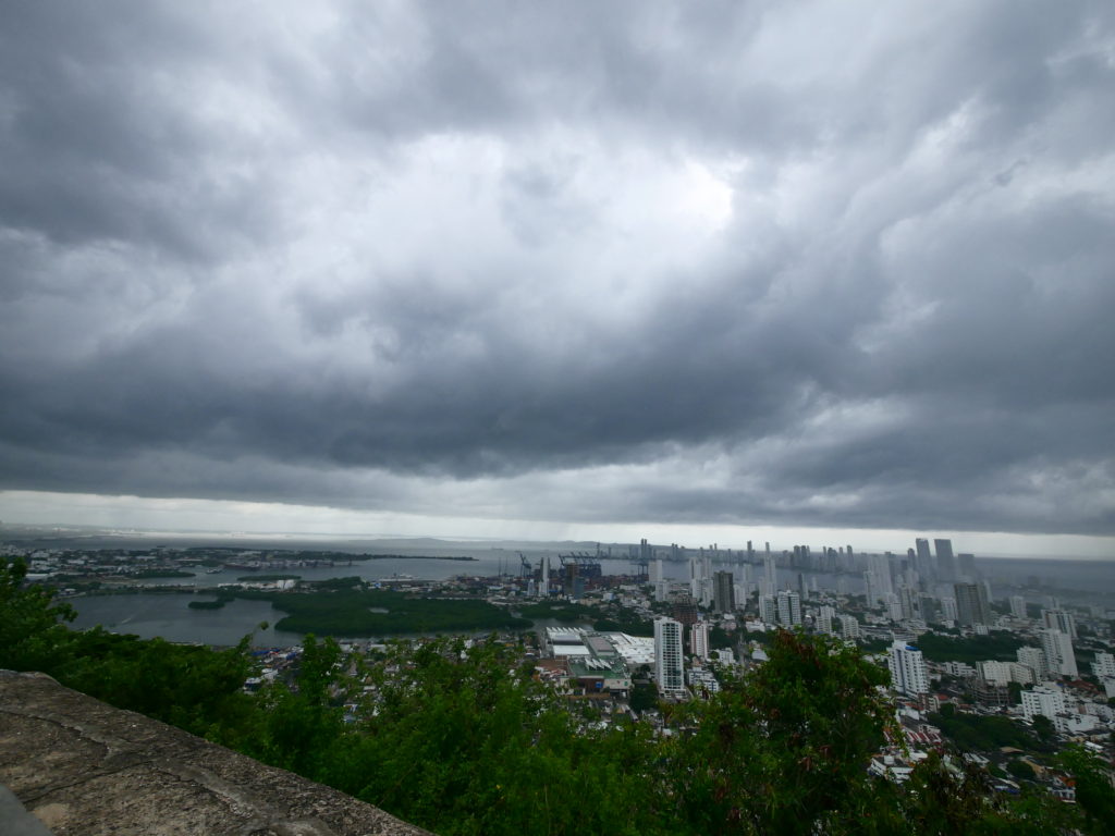 Panorama of Cartagena with rain clouds overhead