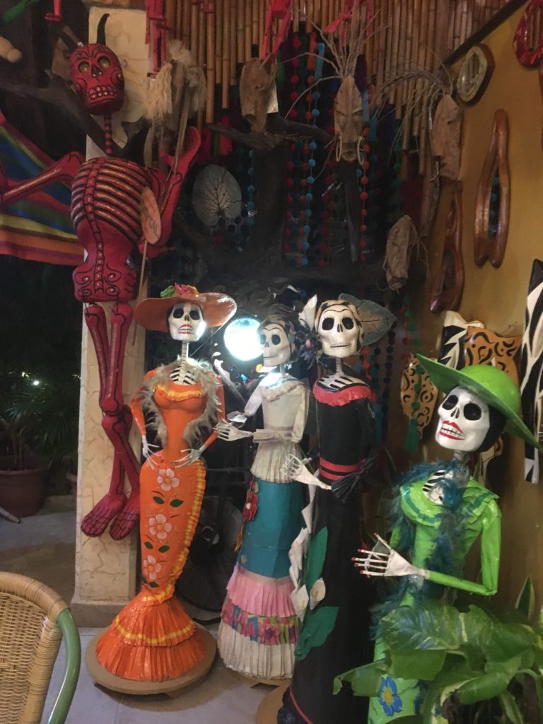 Day of the dead decorations in Mexican restaurant