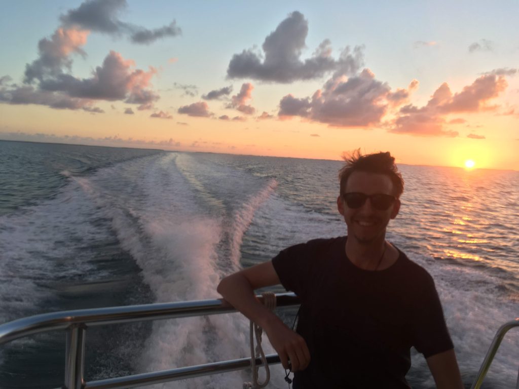 Ferry to caye caulker, Belize at sunset