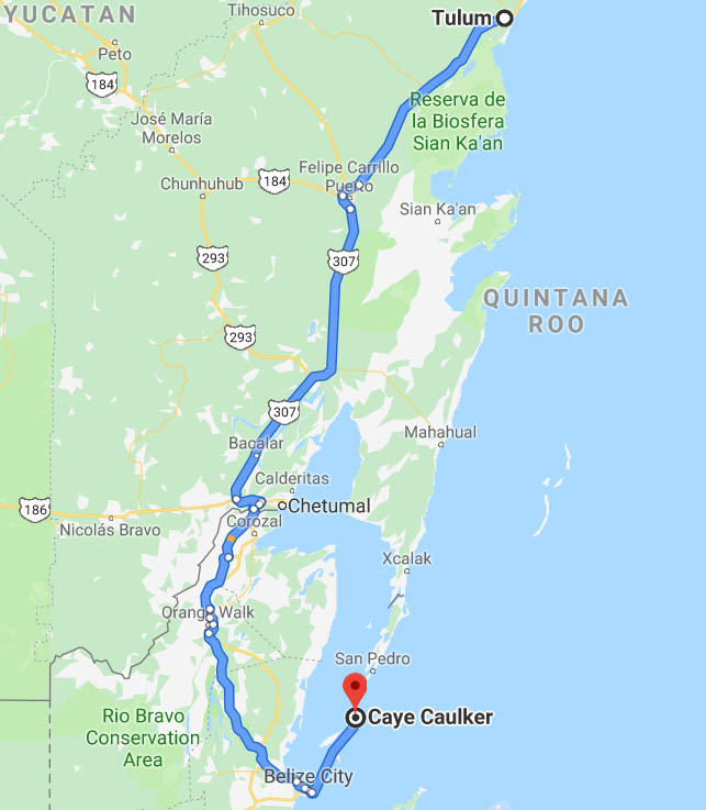 Tulum to Caye Caulker route
