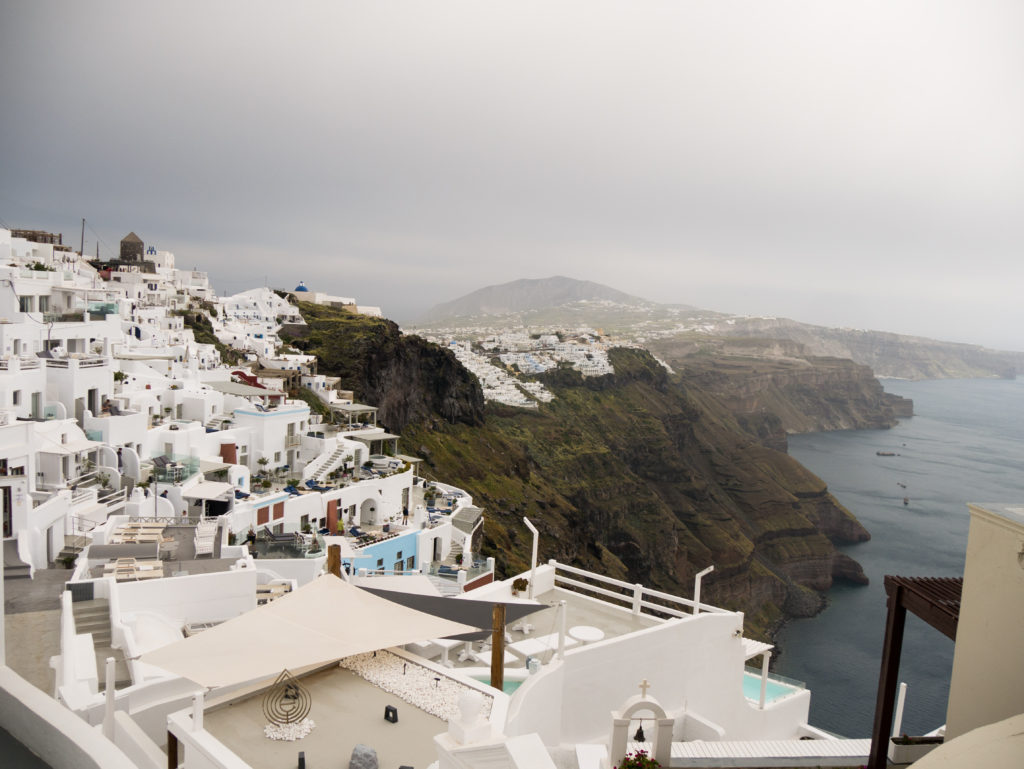 White buildings along Fira to Oia walk in Santorini