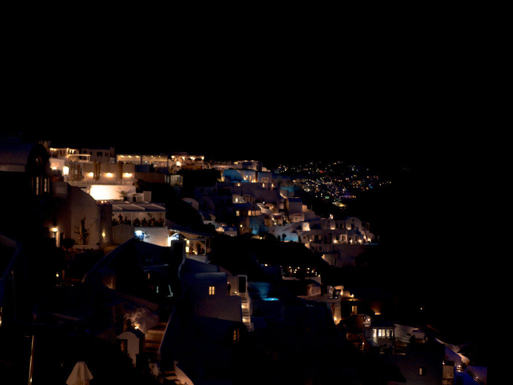 Santorini lit up at night