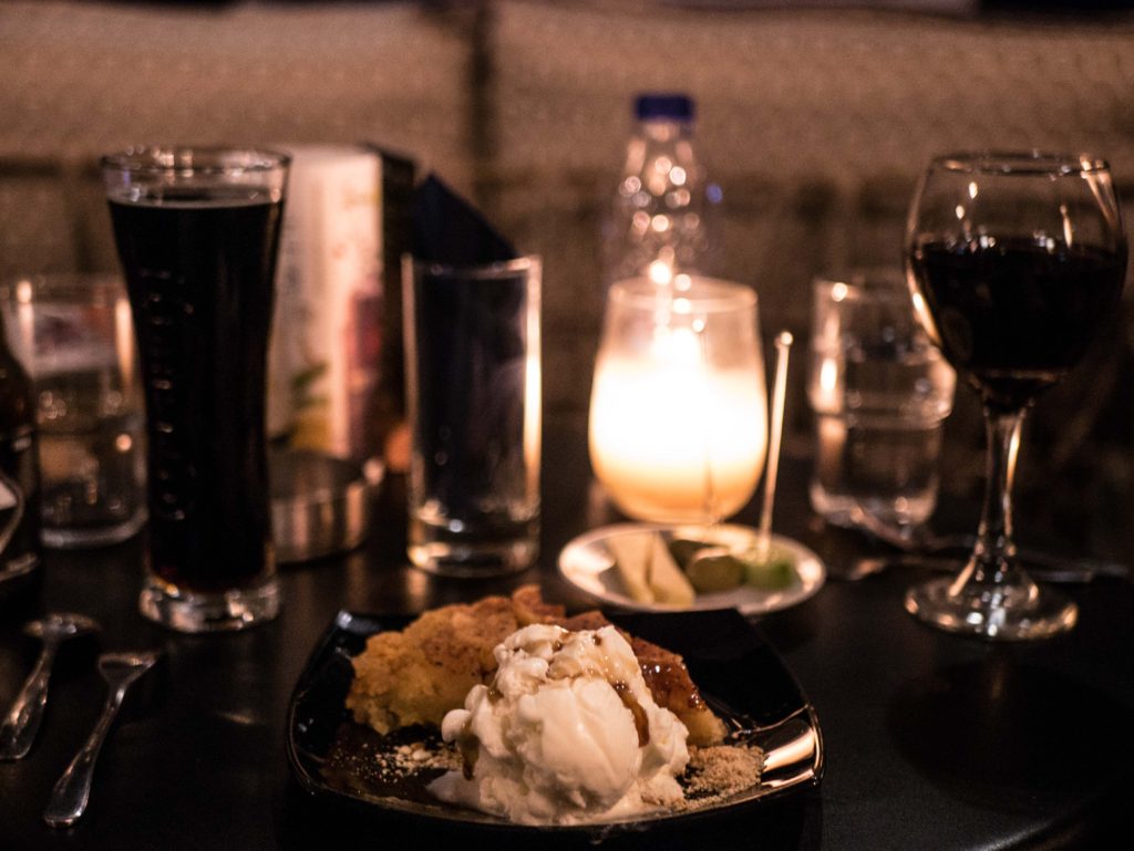 Desert and night cap overlooking the sea at Nafplio