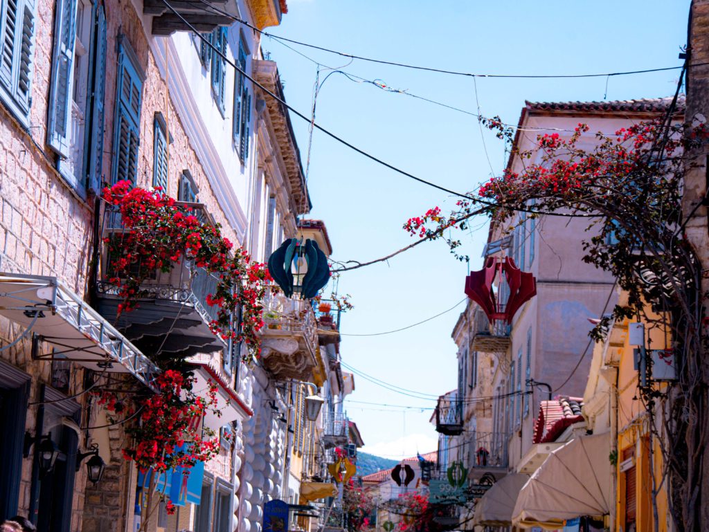 Streets of Nafplio with colourful buildings