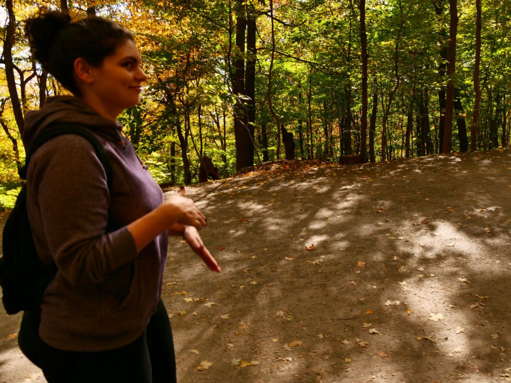 Danielle walking up Mount Royal