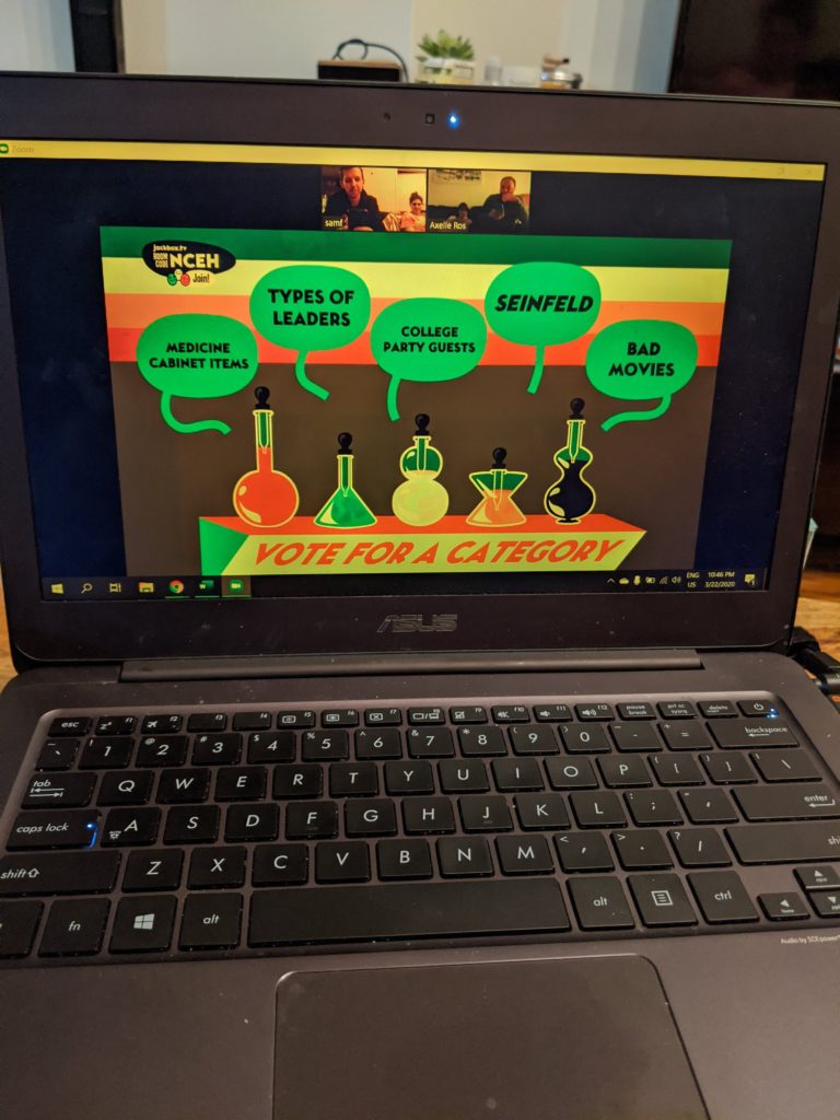 laptop with a game and video conference
