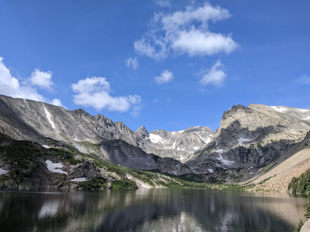 Lake Isabelle with reflections from the snowy mountains